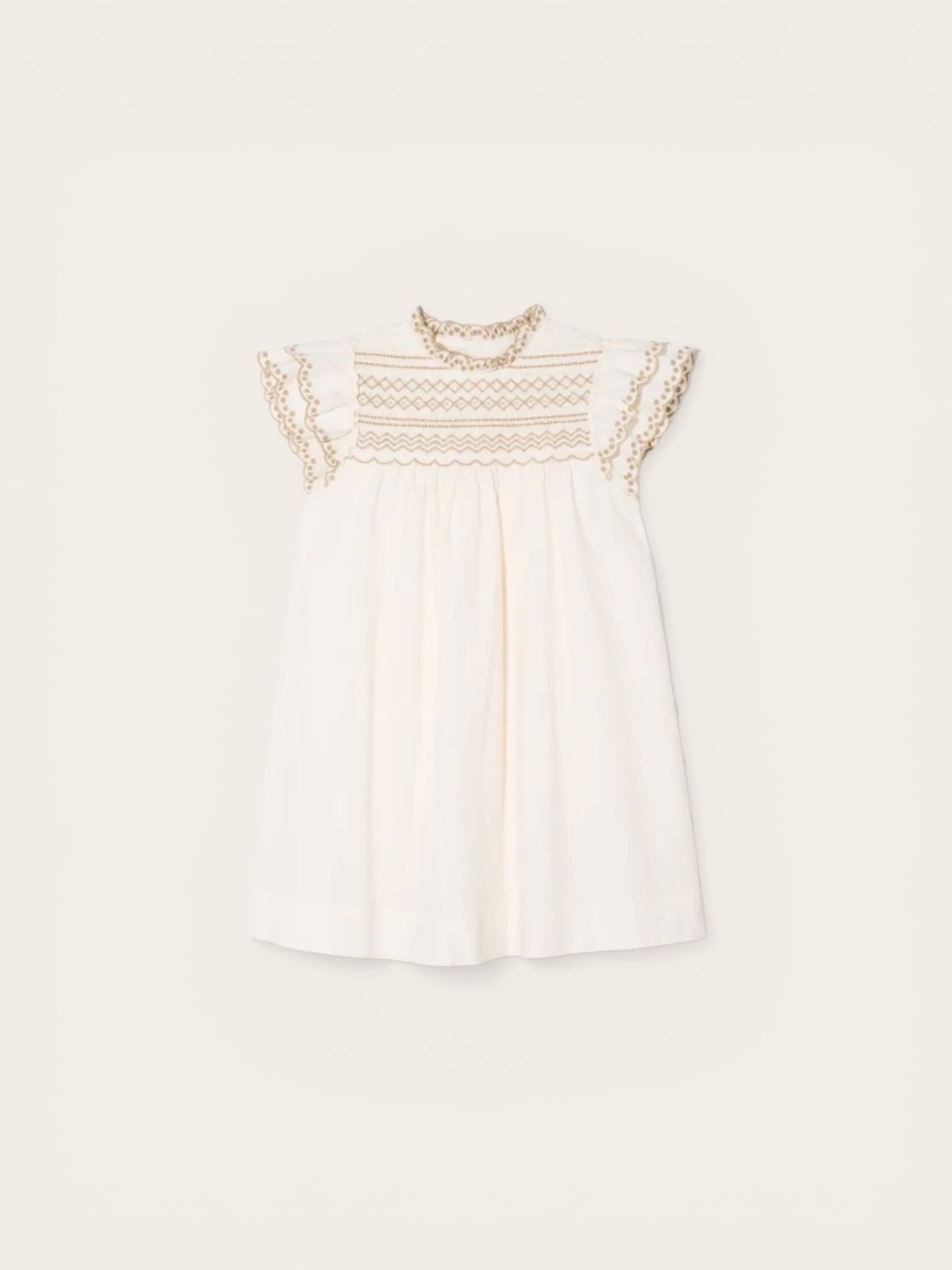 Bonpoint Ivory Smocked Embroidered Dress — 10