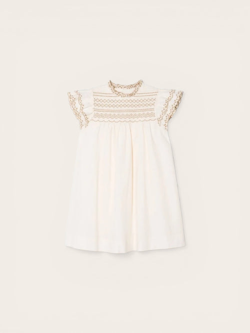 Bonpoint Ivory Smocked Embroidered Dress — 10