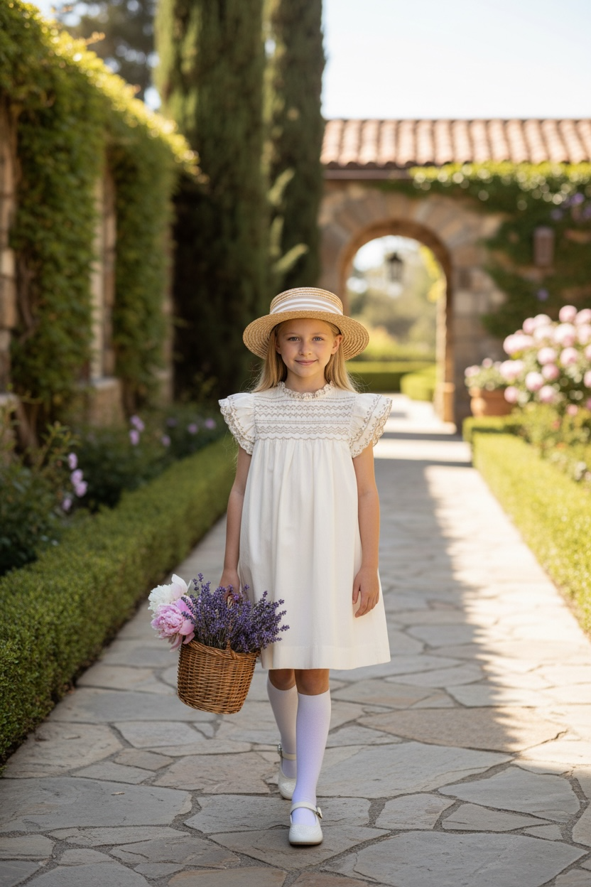 Bonpoint Ivory Smocked Embroidered Dress — 10