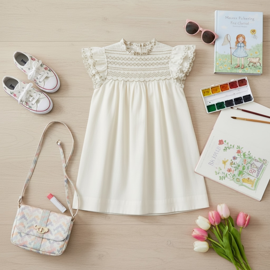 Bonpoint Ivory Smocked Embroidered Dress — 10