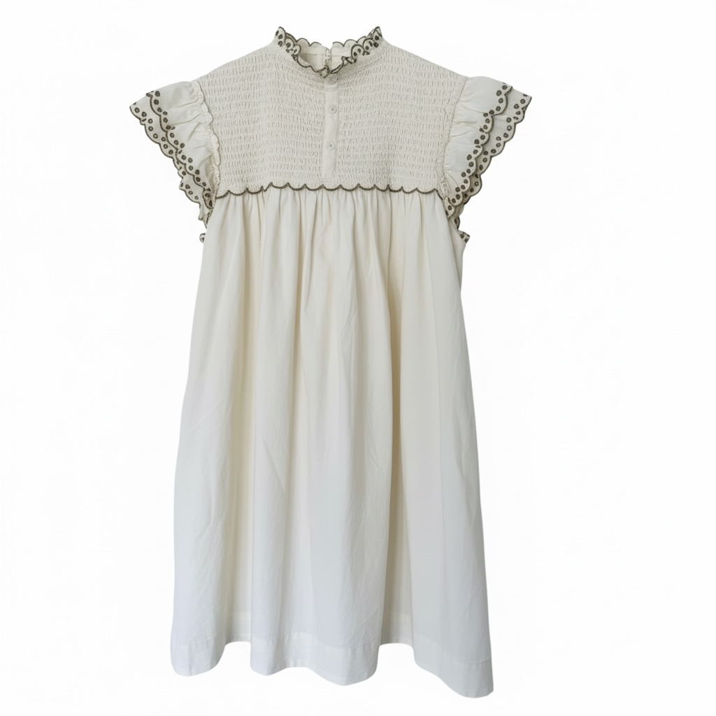 Bonpoint Ivory Smocked Embroidered Dress — 10