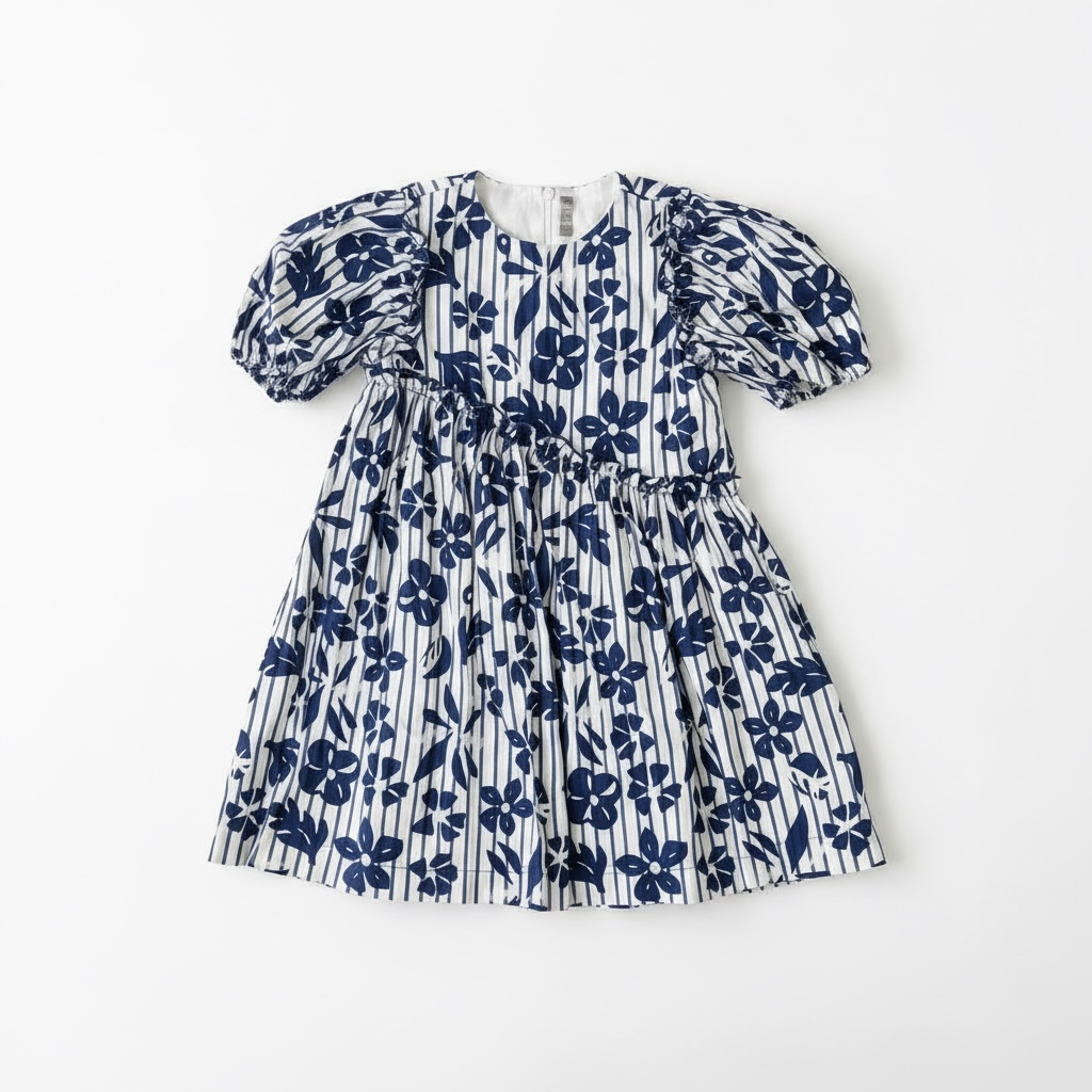 Il Gufo Blue Floral Cotton Dress — Size 4